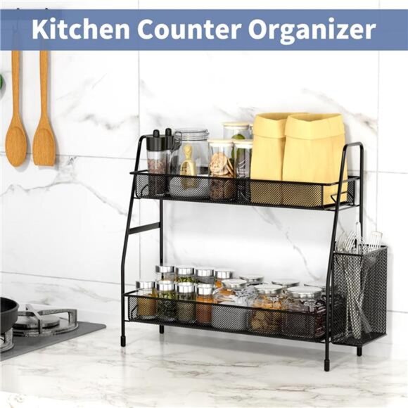 Bathroom Countertop Organizer Shelf 2 Tier Counter Spice Rack Metal Makeup Rack - Picture 3 of 7